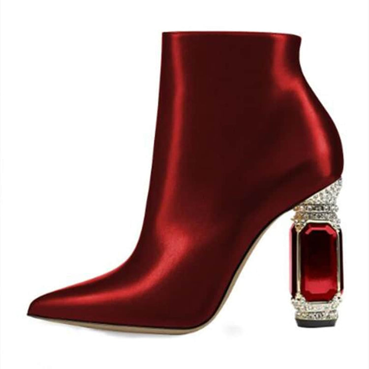 Luxury Rhinestone Gemstone Heel Women Side Zip Short Boots BadAssWear.fi