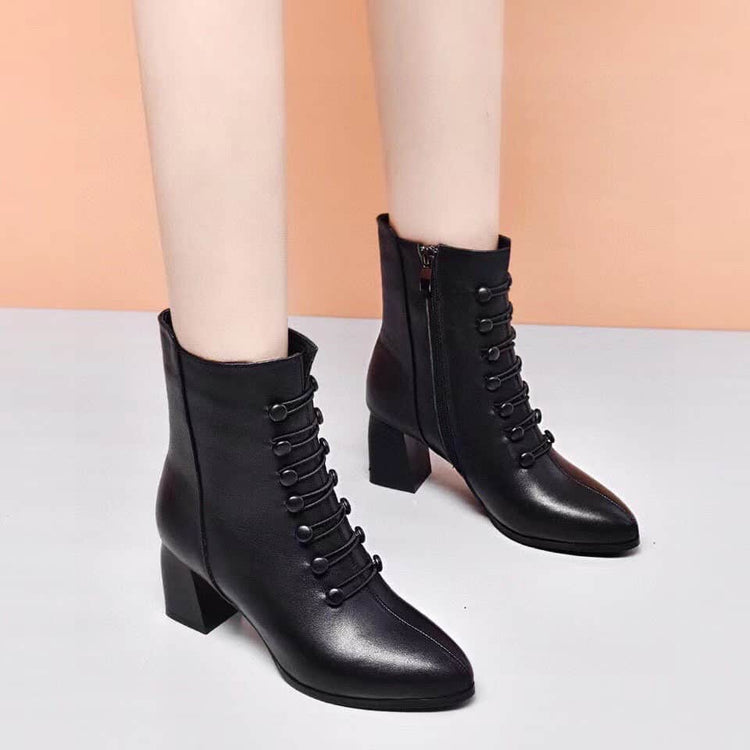 British Style Double Breasted Chunky Heel Fashion Boots BadAssWear.fi