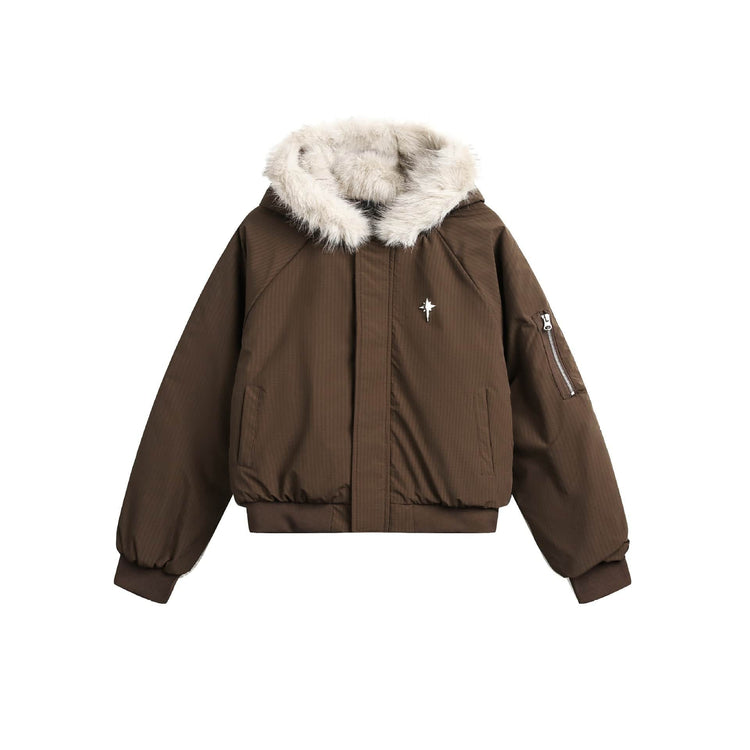 New Real Shot High Quality Fur Collar Short Connecting Cap Cotton Coat Jacket BadAssWear.fi