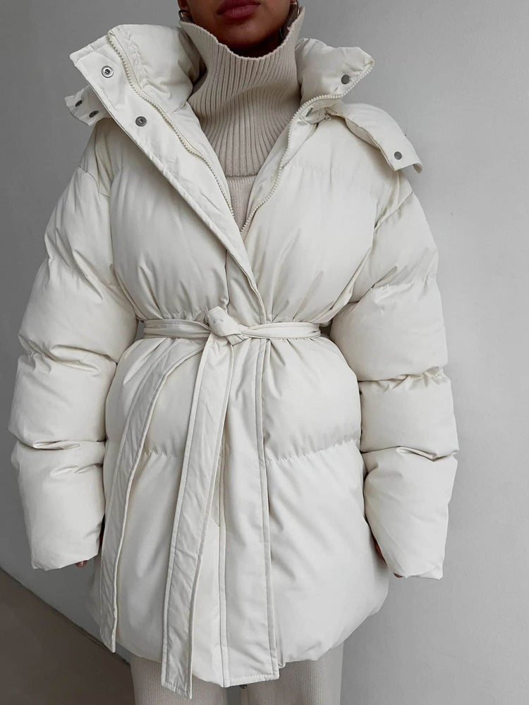 Casual Waist Tight Skinny Slimming Hooded Mid-length Bread Cotton-padded Jacket BadAssWear.fi