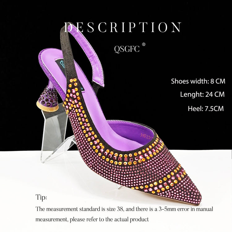 Fashion Simple Pointed Striped Hot Drilling Women Low-cut High Heels BadAssWear.fi