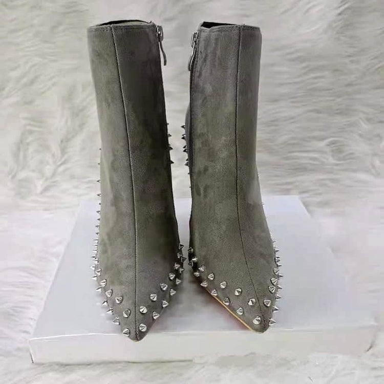 Suede Pointed Toe Gray Rivets Women&