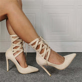 Stiletto Heel Lace-up Banquet Large Size Pointed Women&