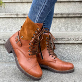 Lace-up Boots Winter Buckle Cowboy Boots Women Low Heel Shoes BadAssWear.fi