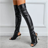 Womens Square Toe Cutout Over Knee Side Zip Cool Boots BadAssWear.fi