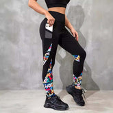 Color Contrast Patchwork Fashion Hip Raise High Waist Tight Sports Yoga Pants Leggings BadAssWear.fi