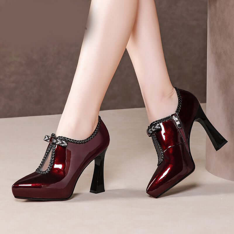 Block-heel Deep Patent Leather Low-top High Heels BadAssWear.fi