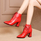 All-match thick heel leather boots high heel boots women BadAssWear.fi