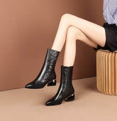 Burgundy Plus Cashmere Martin Boots Women All-Match Leather Boots Children BadAssWear.fi