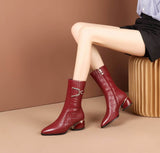 Burgundy Plus Cashmere Martin Boots Women All-Match Leather Boots Children BadAssWear.fi