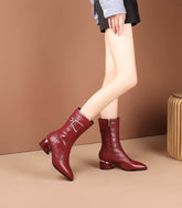 Burgundy Plus Cashmere Martin Boots Women All-Match Leather Boots Children BadAssWear.fi