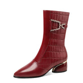 Burgundy Plus Cashmere Martin Boots Women All-Match Leather Boots Children BadAssWear.fi