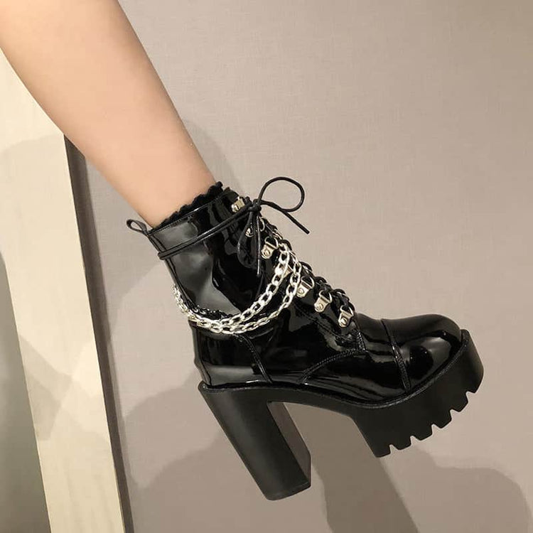 Lolita Gothic Mary Jane Womens Boots Platform Leather Martin Boots BadAssWear.fi