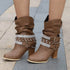 Rhinestone Belt Buckle Women Round Toe Sleeve Women Leather Boots BadAssWear.fi