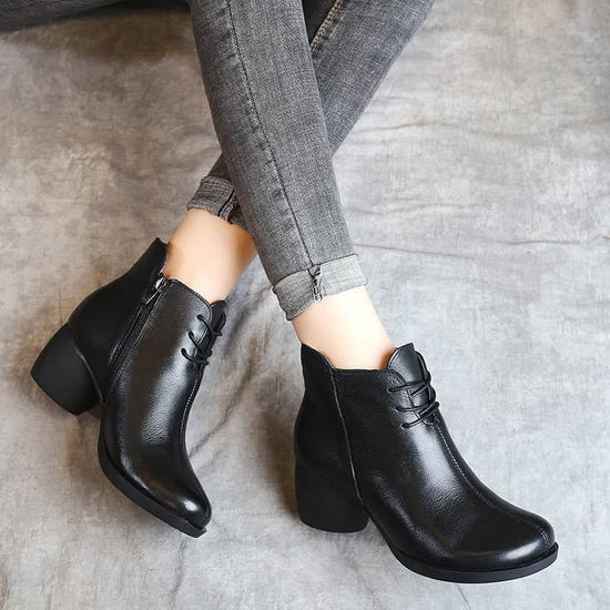New Retro Leather Comfortable Thick Heel Women Boots High Heel Martin Boots Leather Boots Short Boots Women BadAssWear.fi