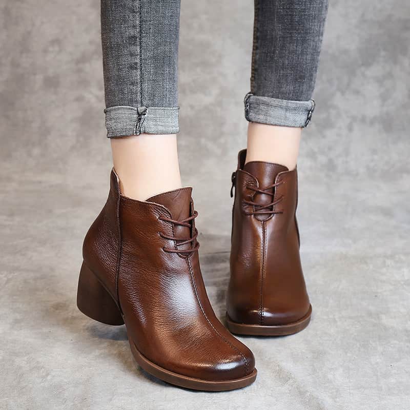 New Retro Leather Comfortable Thick Heel Women Boots High Heel Martin Boots Leather Boots Short Boots Women BadAssWear.fi