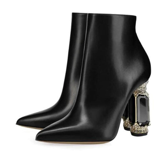 Luxury Rhinestone Gemstone Heel Women Side Zip Short Boots BadAssWear.fi