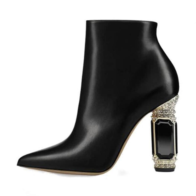 Luxury Rhinestone Gemstone Heel Women Side Zip Short Boots BadAssWear.fi