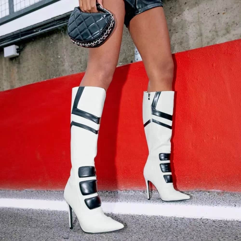 Black And White Color Simple Fashion Boots Women's Shoes Long Tube BadAssWear.fi