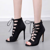 Cross strapped fish mouth short boots women BadAssWear.fi