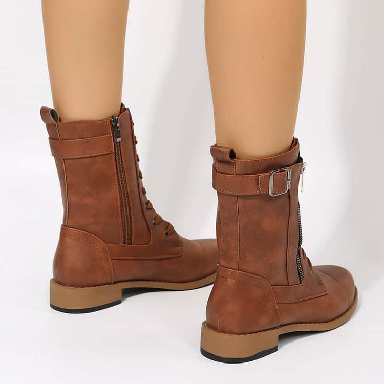 Lace-up Western Boots Cowboy Boots Women Side Zipper Shoes BadAssWear.fi