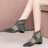 Soft Leather Flat Heel Net Boots Women&
