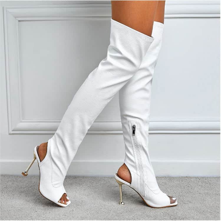 Womens Square Toe Cutout Over Knee Side Zip Cool Boots BadAssWear.fi