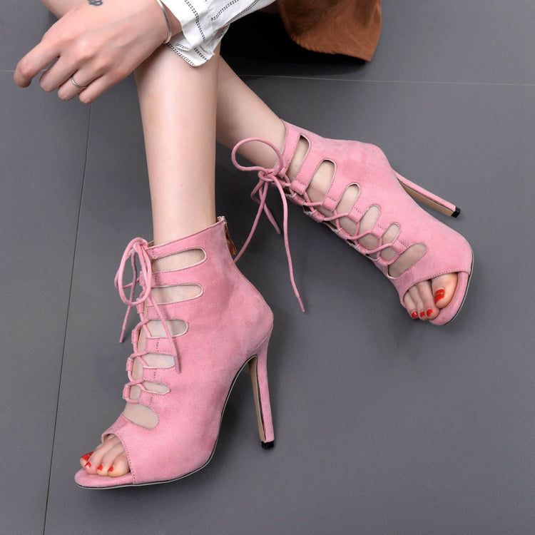 Cross strapped fish mouth short boots women BadAssWear.fi