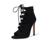 Cross strapped fish mouth short boots women BadAssWear.fi