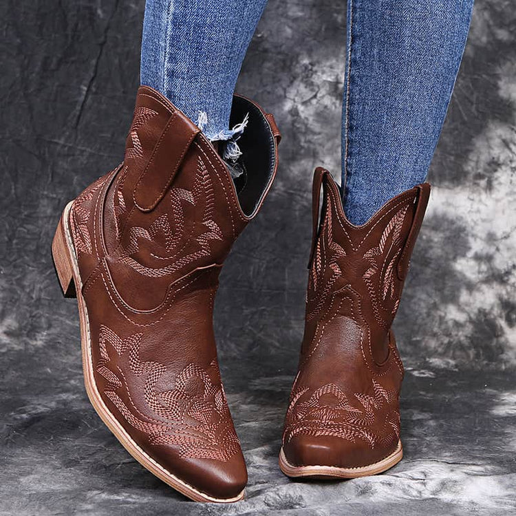 Cowboy Boots Women Embroidery Wedge Heel Shoes Western Cowgirl Boots BadAssWear.fi