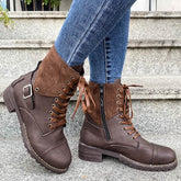 Lace-up Boots Winter Buckle Cowboy Boots Women Low Heel Shoes BadAssWear.fi