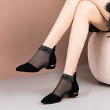 Soft Leather Flat Heel Net Boots Women''s Hollow Flat Bottom Sandals BadAssWear.fi