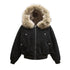 High Street Line Splicing Fur Collar Hood Cotton Coat Jacket BadAssWear.fi