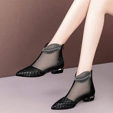 Soft Leather Flat Heel Net Boots Women&