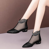 Soft Leather Flat Heel Net Boots Women''s Hollow Flat Bottom Sandals BadAssWear.fi