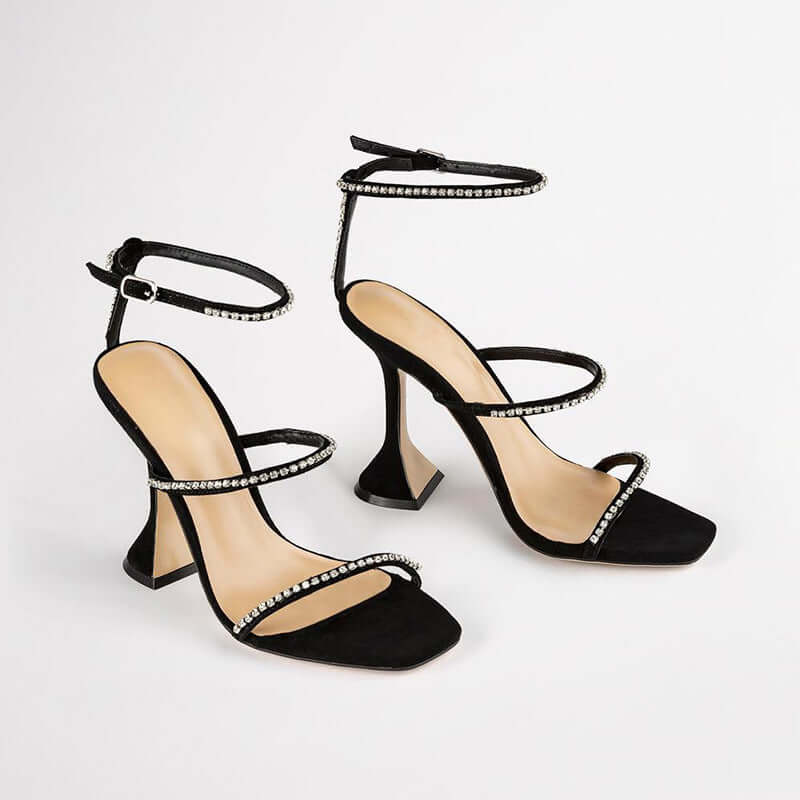 High Heels Square Toe Wine Glass Heel With Large Size  Rhinestone Sandals BadAssWear.fi