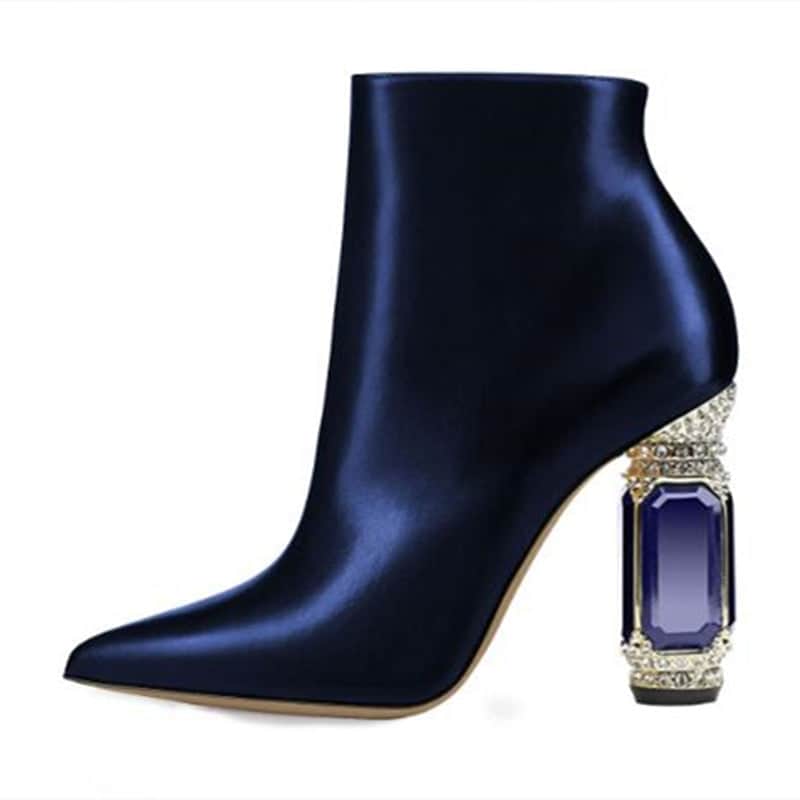 Luxury Rhinestone Gemstone Heel Women Side Zip Short Boots BadAssWear.fi