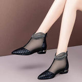 Soft Leather Flat Heel Net Boots Women''s Hollow Flat Bottom Sandals BadAssWear.fi