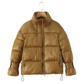 Golden Stand-up Collar Double Zipper Puffer Coat For Women BadAssWear.fi