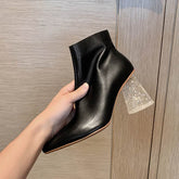 Pointed Toe Short Boots Women Crystal Thick Heel High Heel Retro Boots Single Boots BadAssWear.fi