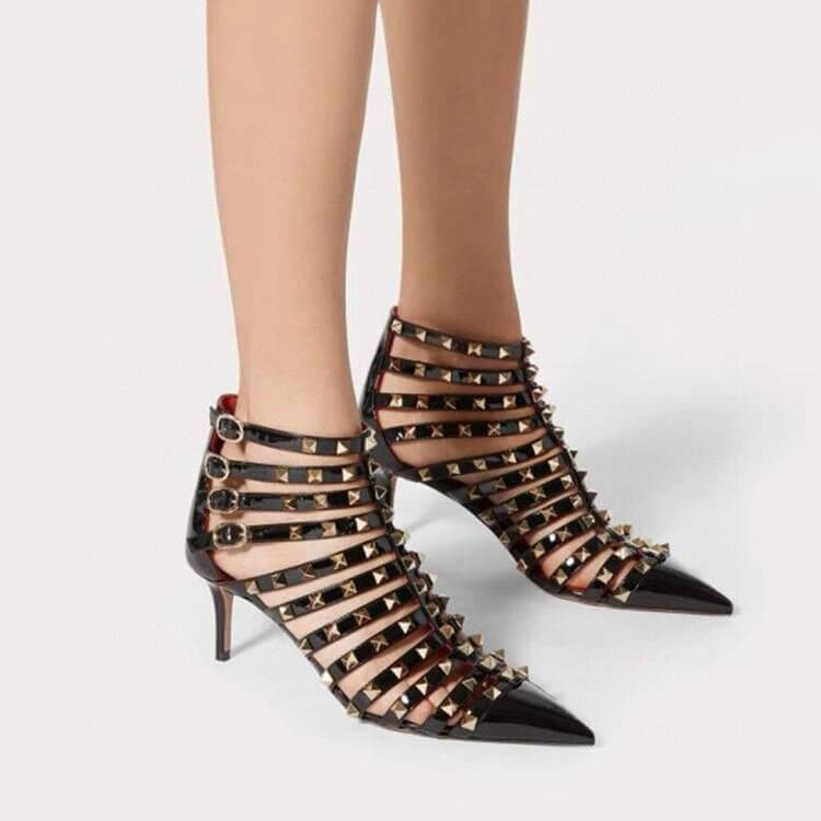 Rebel Elegance Studded Cowhide Leather Stiletto Heels