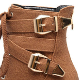 Short Boots Round Toe Leather Boots High Heel Women&