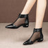 Soft Leather Flat Heel Net Boots Women&