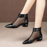 Soft Leather Flat Heel Net Boots Women''s Hollow Flat Bottom Sandals BadAssWear.fi