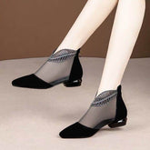 Soft Leather Flat Heel Net Boots Women&