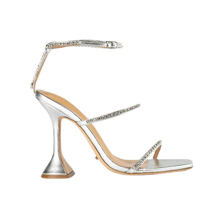 High Heels Square Toe Wine Glass Heel With Large Size  Rhinestone Sandals BadAssWear.fi