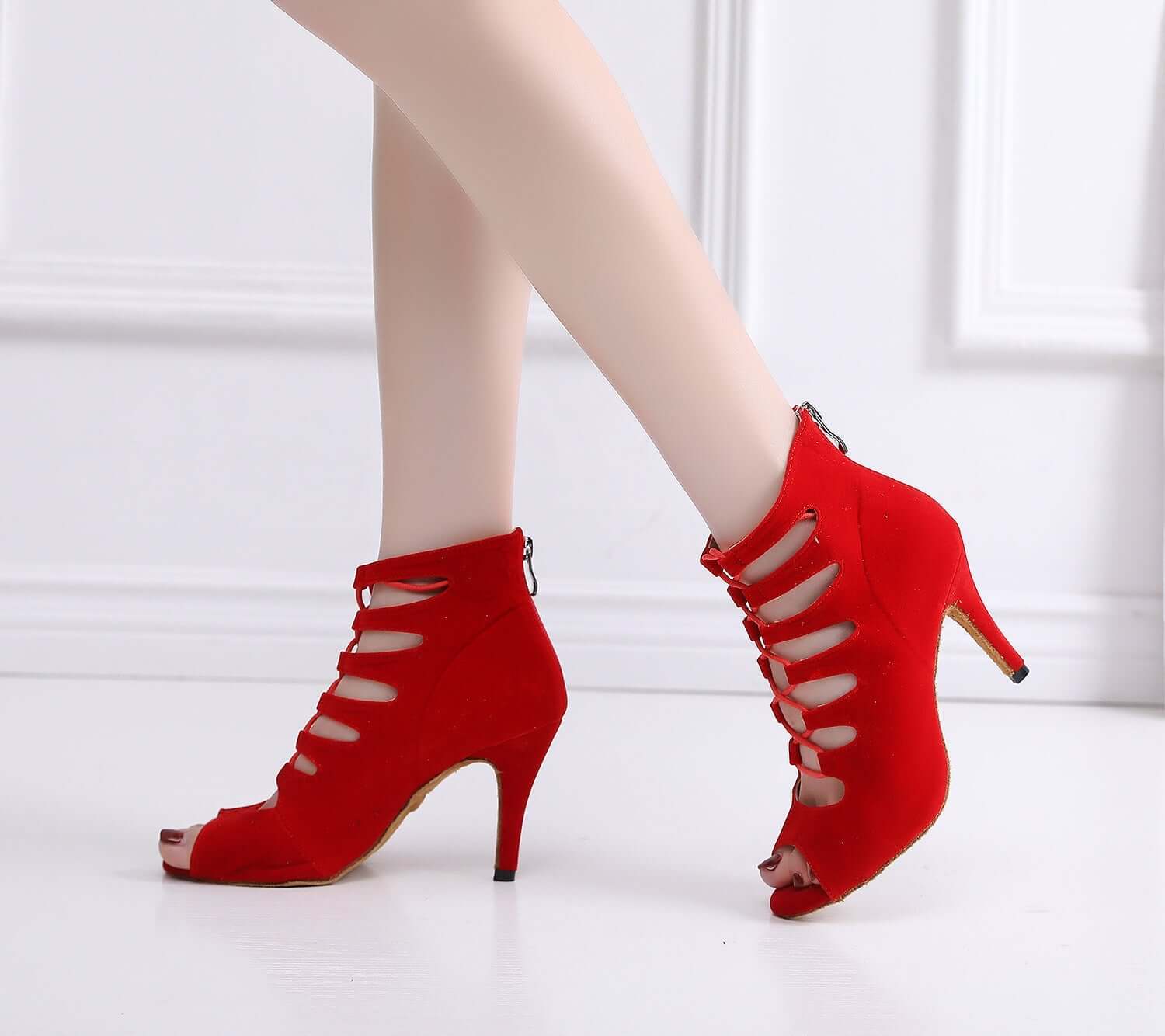 Women's Soft Bottom Red Short Peep Toe High Heels BadAssWear.fi