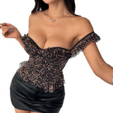 American-style Tomboyish Leopard-print Square-neck T-shirtwomen's Tank Top BadAssWear.fi