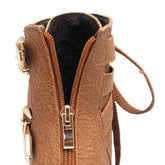 Short Boots Round Toe Leather Boots High Heel Women&