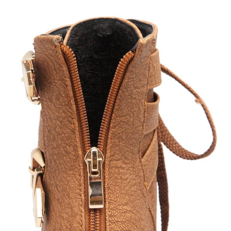 Short Boots Round Toe Leather Boots High Heel Women&